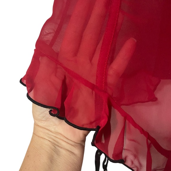 Sexy Vintage 90’s Red & Black Mesh Lace Corset Bustier Garter Straps Lingerie - Picture 5 of 14